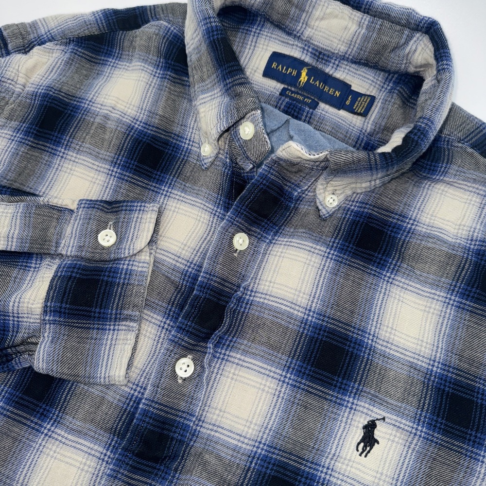 Polo Ralph Lauren L/S Oxford Button Down Shirt Men Large Ombre Plaid Classic Fit